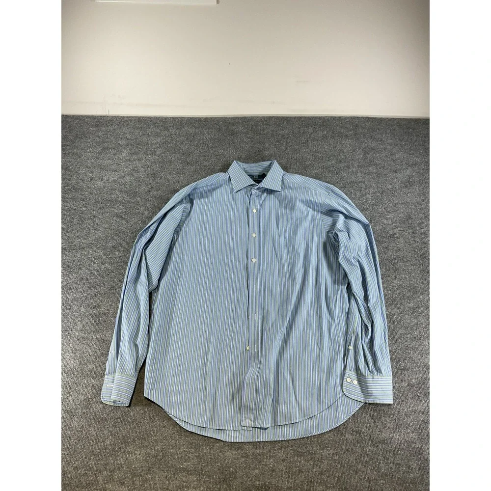 Polo Ralph Lauren Regent Classic Fit Dress Shirt 17.5 36/37 Blue Stripe Long Sle
